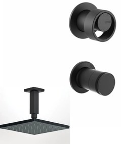 Almar Black Matt Κεφαλή Ντους 20εκ. Με Μπράτσο Οροφής&amp; Μικτ. Εντοιχ. Με Εκτροπεα 2 Εξοδων Halo Vicario