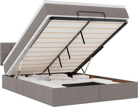 vidaXL Οθωμανικό κρεβάτι με στρώμα &amp; LEDs τεφρόχρουν χρώμα Ύφασμα