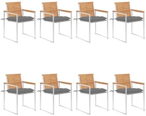 vidaXL Καρέκλες Κήπου 8 τεμάχια από Μασίφ Ξύλο Teak με Μαξιλάρια