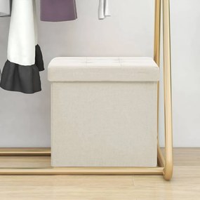 vidaXL Πτυσσόμενο Σκαμπό Αποθήκευσης Λευκό Κρεμ από Συνθετικό Λινό