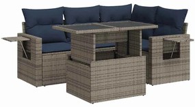 vidaXL Σετ Καναπέ Κήπου 5 Τεμαχίων Γκρι Συνθετικό Ρατάν με Μαξιλάρια