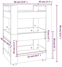 Τρόλεϊ Κουζίνας Sonoma Γκρι 60x45x80 εκ. από Επεξεργασμένο Ξύλο - Γκρι