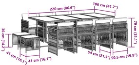 vidaXL Τραπεζαρία Κήπου 13 Τεμαχίων Γκρι Συνθετικό Ρατάν με Μαξιλάρια