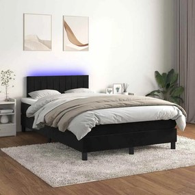 vidaXL Κρεβάτι Boxspring με Στρώμα &amp; LED Μαύρο 120x190 εκ. Βελούδινο