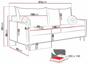 Καναπές κρεβάτι Clovis 103, Αριθμός θέσεων: 4, Αποθηκευτικός χώρος, 101x216x96cm, 95 kg, Πόδια: Μέταλλο, Ξύλο: Πεύκο | Epipla1.gr