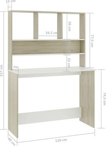 vidaXL Γραφείο με Ράφια Λευκό/Sonoma Δρυς 110x45x157 εκ. Μοριοσανίδα