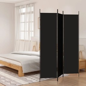 Διαχωριστικό Δωματίου με 3 Πάνελ Μαύρο 150x200 εκ. από Ύφασμα - Μαύρο