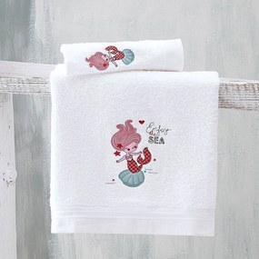 Πετσέτες Παιδικές Σετ 2τμχ Little Mermaid White-Red Ρυθμός Σετ Πετσέτες 100% Cotton