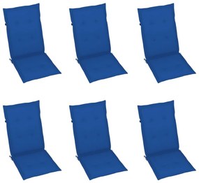 Καρέκλες Κήπου 6τεμ. από Μασίφ Ξύλο Teak με Μπλε Ρουά Μαξιλάρια - Μπλε