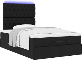 vidaXL Οθωμανικό κρεβάτι με στρώμα &amp; LEDs Μαύρο 120x200 cm Ύφασμα