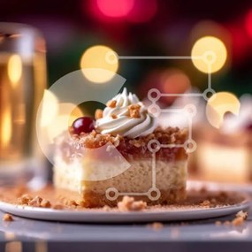 Intra Συλλεκτικό Ξύλινο Παζλ Plywood  4mm - Νόστιμο Cheesecake με Cranberries και σαντιγί σε τραπέζι Σε Ξύλινο Κουτί - Διαστάσεις: 10x10 cm – 25 κομμάτια