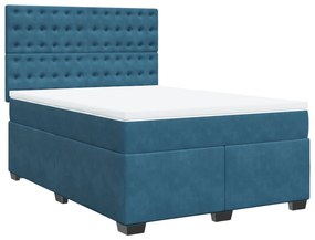 vidaXL Κρεβάτι Boxspring με Στρώμα Μπλε 140x200 εκ. Βελούδινο