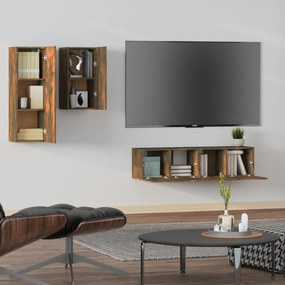 vidaXL Σετ Επίπλων Τηλεόρασης 4 Τεμαχίων Καπνιστή δρυς Επεξ. Ξύλο