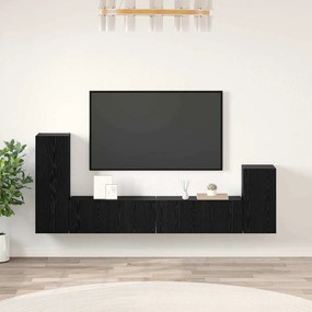 vidaXL Τηλεοπτική Κάβα Τοίχου 4 pcs Μαύρη Δρυς Επεξεργασμένο ξύλο