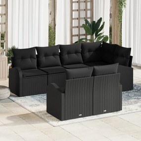 vidaXL Σετ καναπέ κήπου 7 τεμαχίων με μαξιλάρια Μαύρο Πολυρράντο