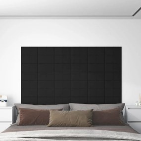 Πάνελ Τοίχου 12 τεμ. Μαύρα 30 x 15 εκ. 0,54 μ² Υφασμάτινα - Μαύρο
