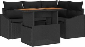 vidaXL Σετ Καναπέ Κήπου με αποθήκευση 5 pcs Μαύρο Πολυ ράταν