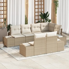 vidaXL Σέτ Καναπέ 7 Τεμαχίων με Μαξιλάρια Μπεζ Πολυ Ρατάν