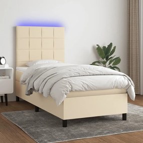 ΚΡΕΒΑΤΙ BOXSPRING ΜΕ ΣΤΡΩΜΑ &amp; LED ΚΡΕΜ 100X200 ΕΚ. ΥΦΑΣΜΑΤΙΝΟ 3134858