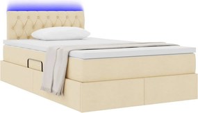 vidaXL LED Κρεβάτι αποθήκευσης με στρώμα Κρέμ 120 x 200 cm Ύφασμα