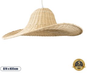 02214 GloboStar® ESPARGOS 02214 Boho Κρεμαστό Φωτιστικό Πλέγμα Μονόφωτο 1 x E27 IP20 Μπεζ Ξύλο - Μ70 x Π70 x Υ35cm
