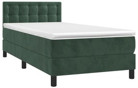 VidaXL Κρεβάτι Boxspring με Στρώμα & LED Σκ. Πράσινο 90x200 εκ Βελούδο