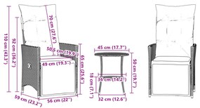 Σετ Επίπλων Bistro 3 τεμ Γκρι Συνθετικό Ρατάν με Μαξιλάρια 365675