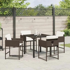 vidaXL Σέτ φαγητού για κήπο με μαξιλάρι 5 pcs Καφέ Πολυ ράταν