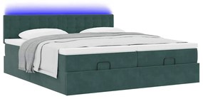 vidaXL Οθωμανικό κρεβάτι με στρώματα &amp; LEDs Σκούρο πράσινο Βελούδο
