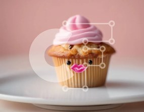 Intra Συλλεκτικό Ξύλινο Παζλ Plywood  4mm - Μικρό Cupcake με ροζ πάγωμα σε λευκό πιάτο Σε Ξύλινο Κουτί - Διαστάσεις: 10x10 cm – 25 κομμάτια