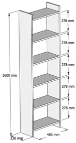 ΒΙΒΛΙΟΘΗΚΗ ΜΕΛΑΜΙΝΗΣ ΓΚΡΙ-ΛΕΥΚΟ  48,5x22x160Υ εκ.