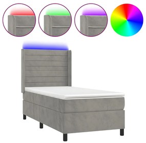 Κρεβάτι Boxspring με Στρώμα &amp; LED Αν.Γκρι 80x200 εκ. Βελούδινο - Γκρι