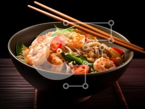 Intra Συλλεκτικό Ξύλινο Παζλ Plywood  4mm - Noodles γαρίδας σε μαύρο μπολ Σε Ξύλινο Κουτί - Διαστάσεις: 10x10 cm – 25 κομμάτια