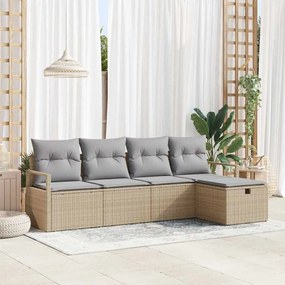 vidaXL Σετ Κήπου  5 Τεμαχίων με Μαξιλάρια Μπεζ, Poly Rattan
