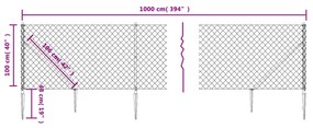 vidaXL Συρματόπλεγμα Περίφραξης Ασημί 1 x 10 μ. με Καρφωτές Βάσεις