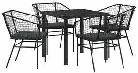 vidaXL Σέτ φαγητού για κήπο 5 pcs Μαύρο συνθετικό ρατάν