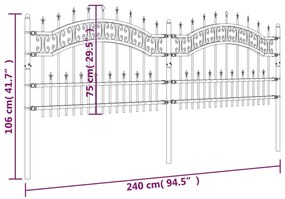 vidaXL Φράχτης με Ακίδες Μαύρος 115 εκ. Ατσάλι Ηλεκτροστ. Βαφή Πούδρας