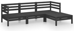 vidaXL Σαλόνι Κήπου Σετ 4 Τεμαχίων Μαύρο από Μασίφ Ξύλο Πεύκου