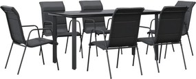 VidaXL Σετ Τραπεζαρίας Κήπου 7 Τεμαχίων Μαύρο από Ατσάλι & Textilene