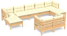vidaXL Σαλόνι Κήπου Σετ 9 Τεμαχίων Μασίφ Ξύλο Πεύκου &amp; Κρεμ Μαξιλάρια