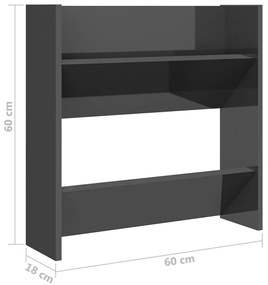 Παπουτσοθήκη Τοίχου Γυαλιστερό Γκρι 60 x 18 x 60 εκ Μοριοσανίδα - Γκρι