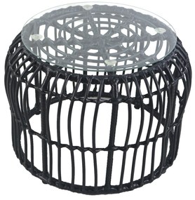 Τραπεζάκι Κήπου ArteLibre ALBIUS Μαύρο Rattan/Μέταλλο/Γυαλί Φ50x35cm-14510027