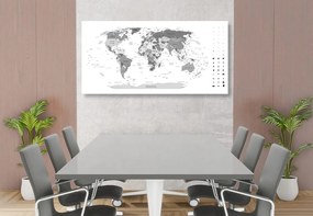 Εικόνα σε φελλό λεπτομερής παγκόσμιος χάρτης σε ασπρόμαυρο σχέδιο - 120x60  transparent
