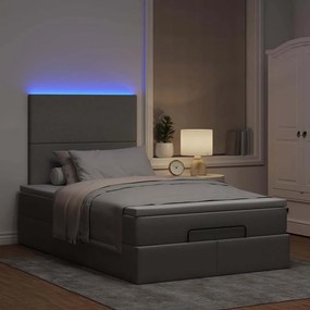 vidaXL Οθωμανικό κρεβάτι με στρώμα &amp; LEDs Ανοιχτό γκρι Ύφασμα