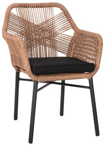 ARMCHAIR TOPIN  ALUMINUM BLACK-P.E. RATTAN BEIGE-CUSHION BLACK 57x65x84Hcm