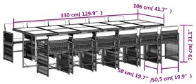 vidaXL Σετ Τραπεζαρίας Κήπου 13 τεμ. Καφέ από Συνθ. Ρατάν με Μαξιλάρια