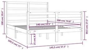 Πλαίσιο Κρεβατιού 140 x 190 εκ. από Μασίφ Ξύλο Πεύκου - Καφέ