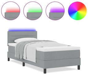vidaXL Box Spring Bed με Στρώμα & Φωτισμό LED Γκρι 80x200 εκ. Υφασμάτινο
