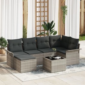 vidaXL Σετ 7 τεμαχίων Καναπέ Κήπου με Μαξιλάρια Γκρι Πολυ Ρατάν