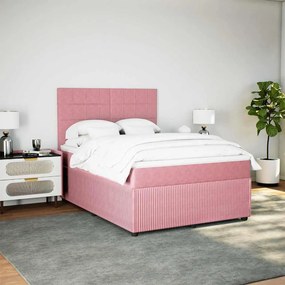 VidaXL Κρεβάτι Boxspring με Στρώμα Ροζ 140x200 εκ. Βελούδινο